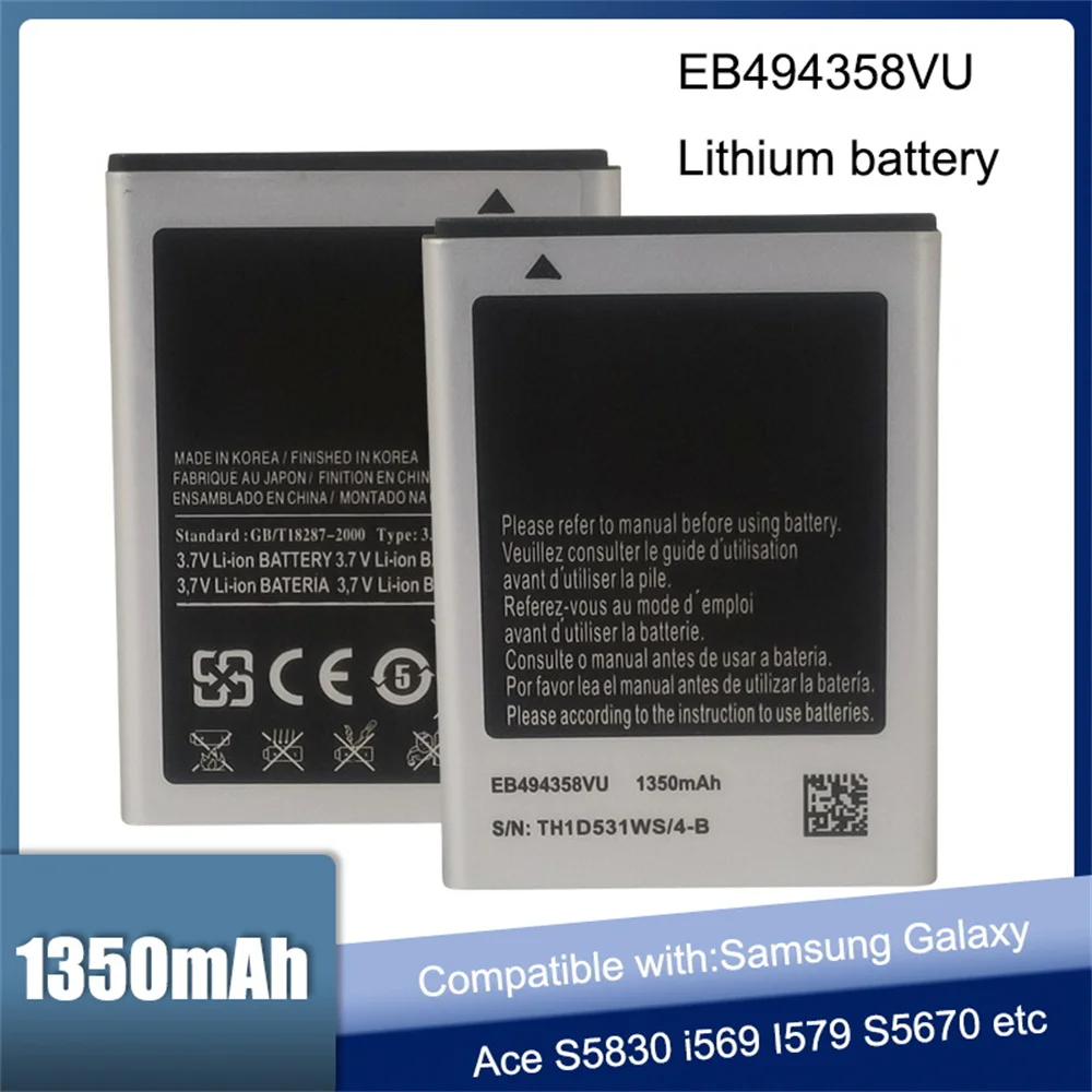 Batteria Originale Eb494358Vu Per Samsung Galaxy Ace S5830 S5660 S7250D S5670 I569 I579 Gt-S6102 S6818 Gt-S5839I 1350Mah