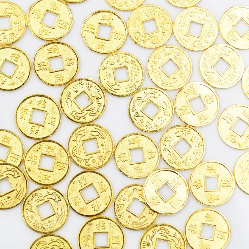 10/30Pcs 14mm/20mm Golden Chinese Ancient Feng Shui Lucky Coin Good Fortune Dragons Antique Wealth Money Collection Gift