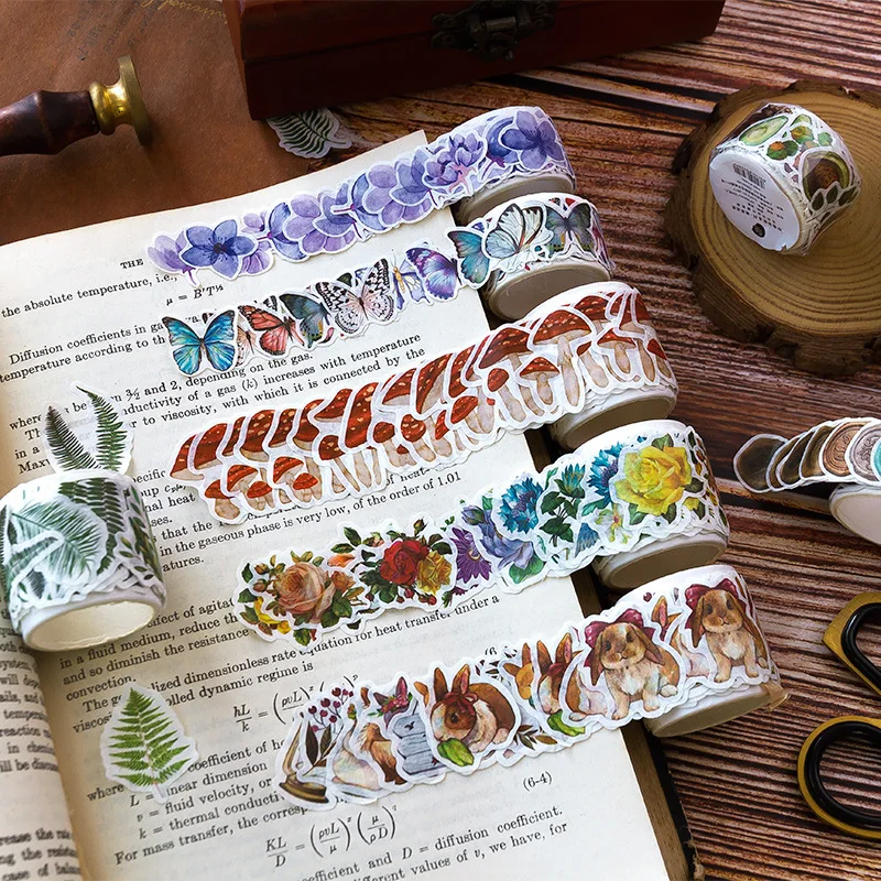 100 in 1 Plant And Animals Irregular Washi Tape Adhesive DIY Scrapbooking Sticker Label Masking Mushroom | Канцтовары для офиса и