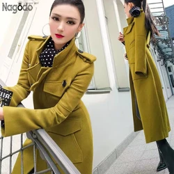 2023 Autumn And Winter New Women's Slim Mid-Length Coats  Army Green v-Neck Lady Coat Thickened Wool Women Jacket