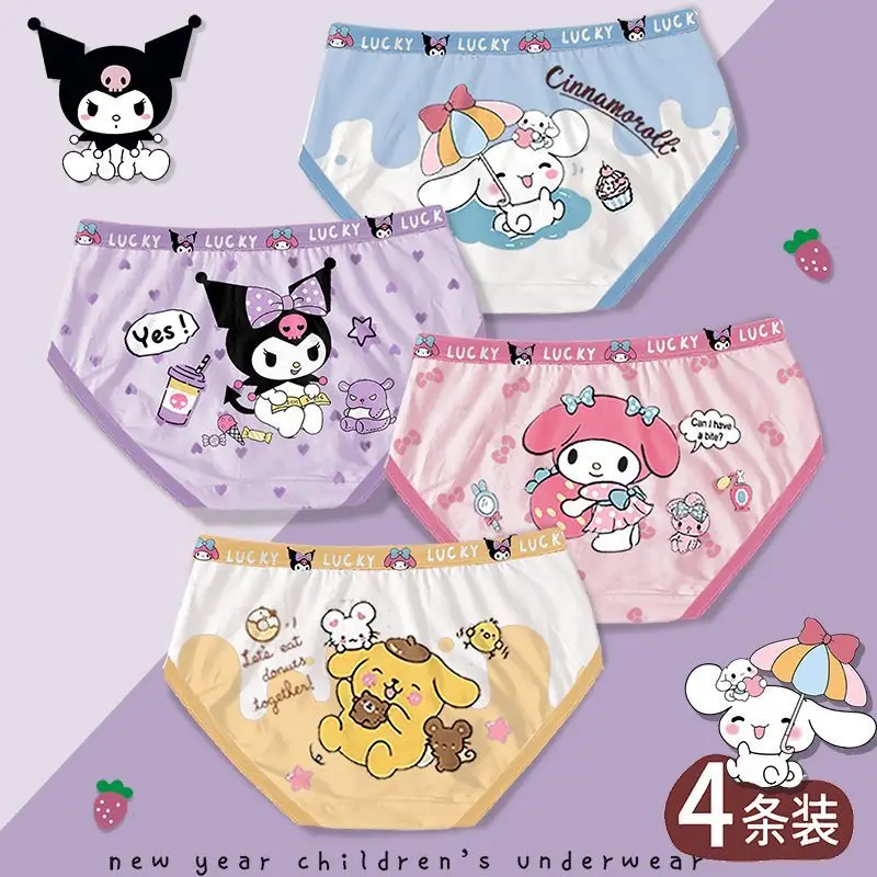 

4Pcs Kuromi Children's Underwear Sanrioed Anime Cinnamoroll Cartoon Print Boys Girls Cotton Briefs Kids Shorts Children's Gift