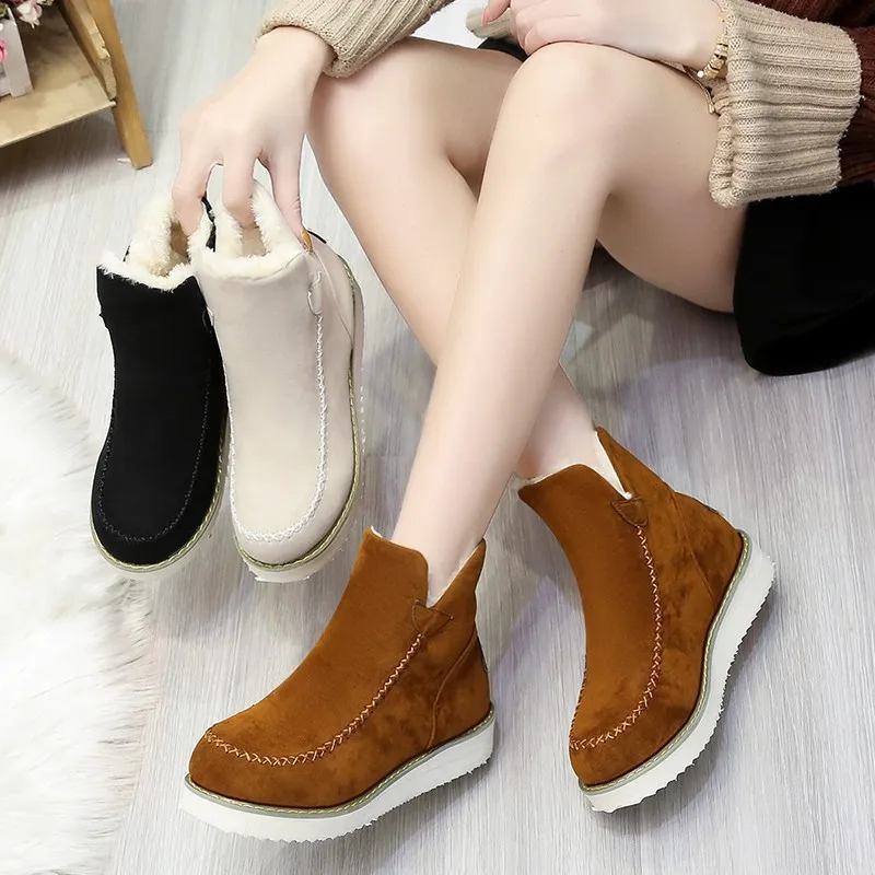 

Women Ankle Boots Winter Fashion Slip on Plus Velvet Warm Cotton Shoes Female Flat Booties Woman 2022 Casual High Top Short Boot