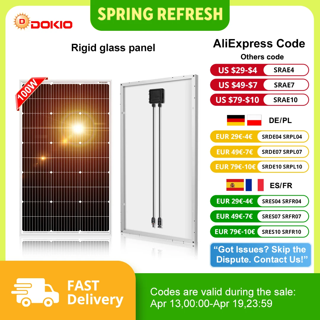 DOKIO DSP-100M 18V 100W Rigid Monocrystalline Solar Panel Waterproof