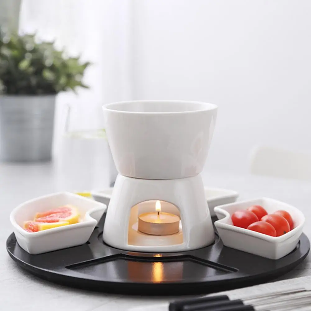 Elegant Fondue Set Elegant Ceramic Fondue Butter Warmer Set for Chocolate Cheese Caramel High-temperature for Even Dipping