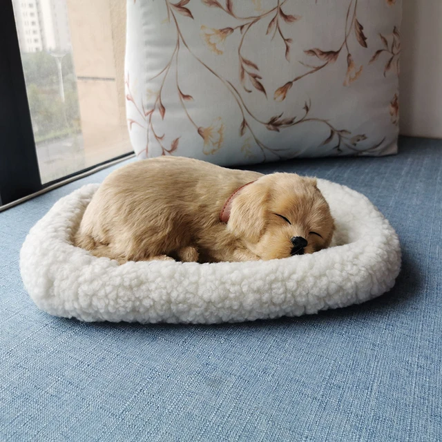 Realistic Sleeping Breathing Cat Dog Plush Kitten Toys Doll With Bed Electronic Companion Pets for Dementia Seniors Adults Kids 6