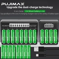 PUJIMAX Rechargeable Li-ion Battery 1.5V AA 4255mWh AAA 1100mWh+Charger for Clock Radio Video Game Digital Camera AA AAA Battery 1