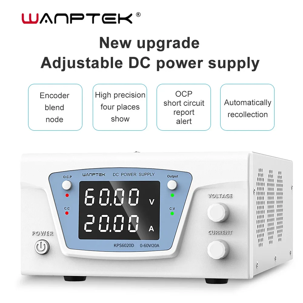 Fonte de Alimentação Estabilizada DC de Laboratório Wanptek, Ajustável, Variável, Digital, Regulada, 30V, 20A, 60V, 10A