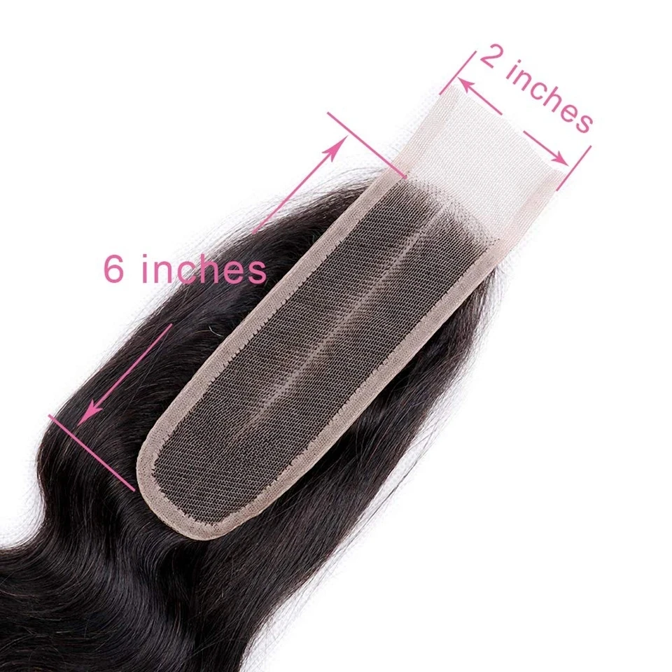 Straight 2x6 Lace Closure Human Hair Transparent Lace Pure Hand Tied Burmes Hair Pre-Plucked Hairline Natural Black 130% Density