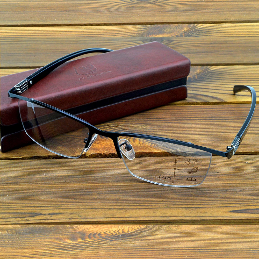 

Clara Vida Business Men Half Rim Eyeglasses Progressive Photochromic Reading Glasses with PU Case +0.75 to +4