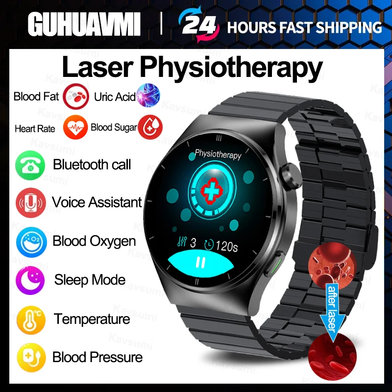 

2023 New Laser Physiotherapy+BT Call+Blood Lipids Uric Acid Health Smart Watch Men Accurate Blood Pressure Blood Glucose Watches