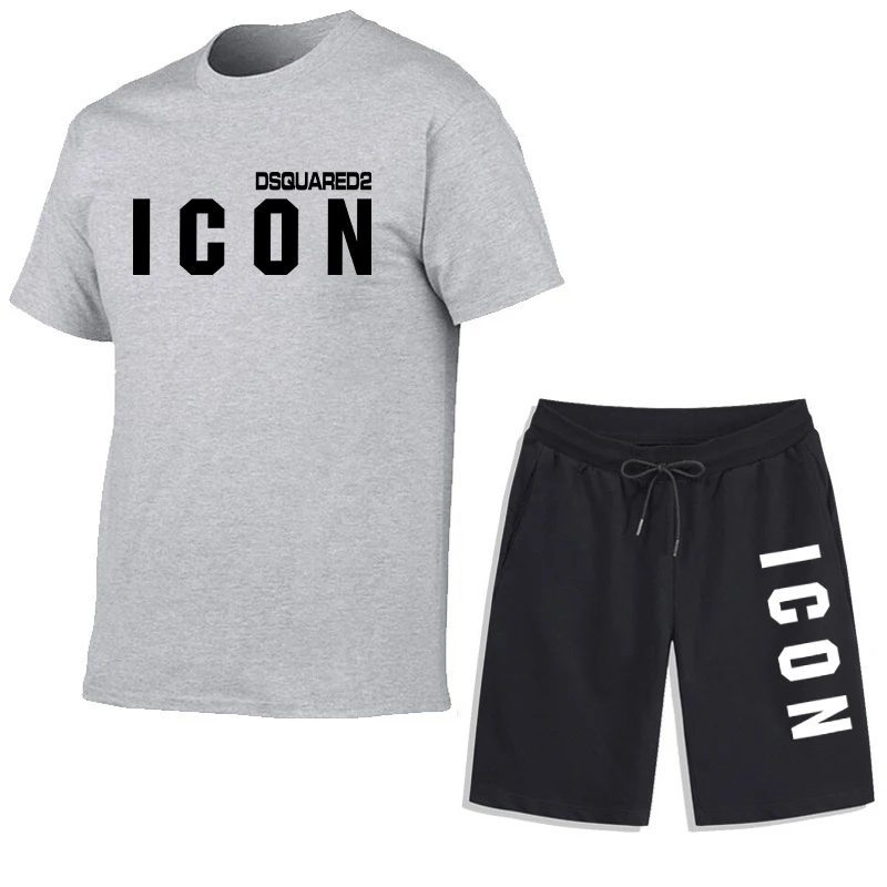 Summer Mens T-shirt + Shorts Suits Casual T Shirts Sport Set Simple Letter Printed Short Sleeve Top Cotton Tracksuits Streetwear