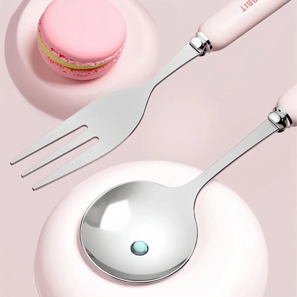 WORTHBUY 3/4PCS 귀여운 휴대용 식기 세트 재사용 가능한 304 스테인레스 스틸 포크 스푼 젓가락 상자 포함 어린이 학생용 식기