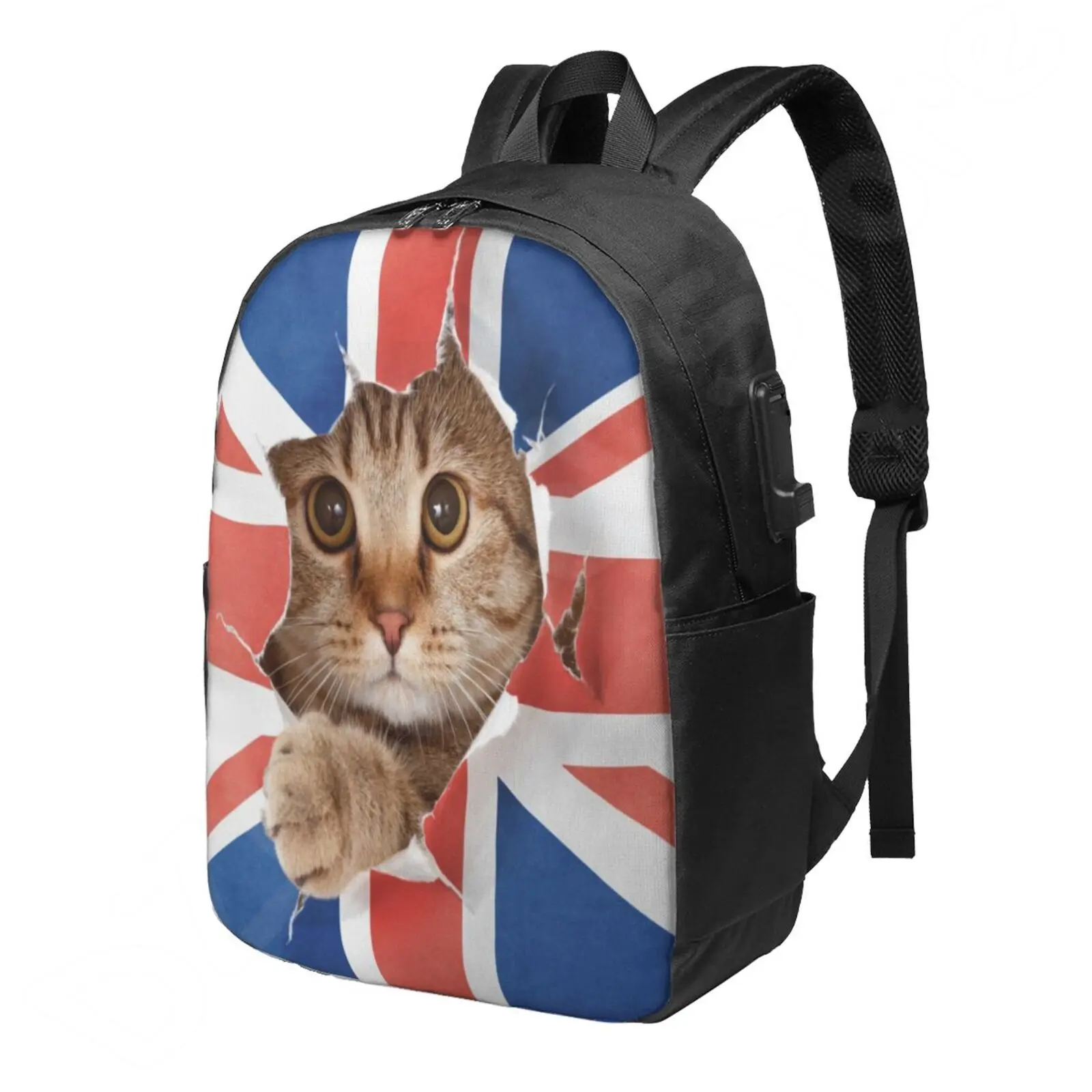 Britain Cat England UK Flag Cute 3D Funny Animal Travel Laptop Backpack