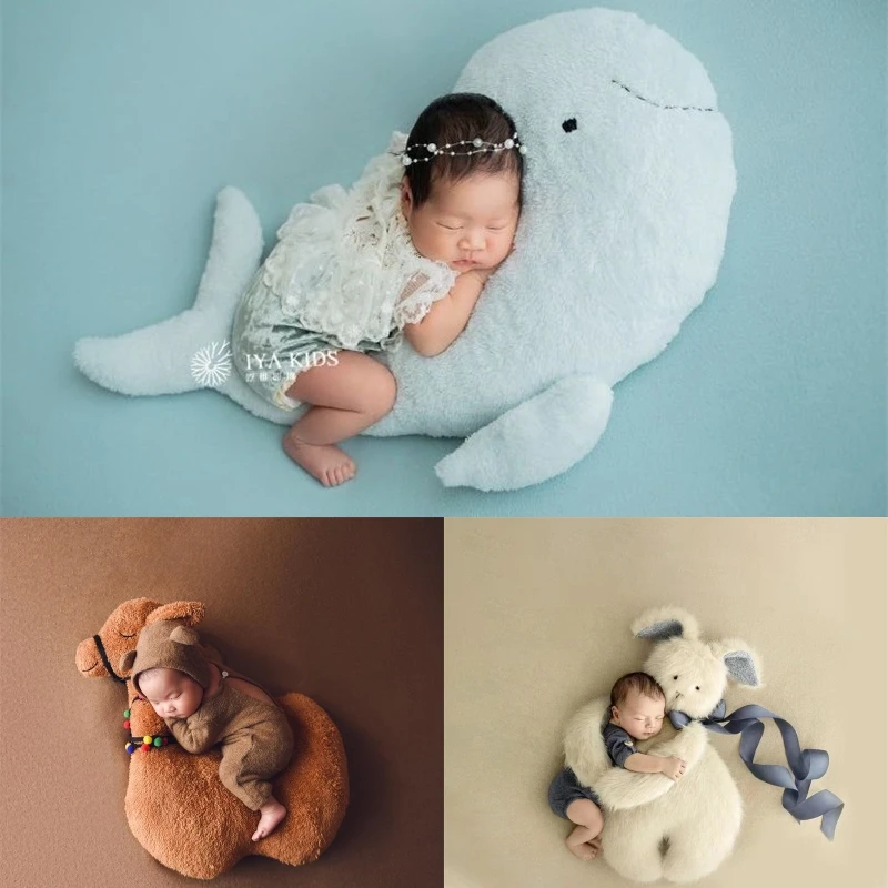 Dvotinst Newborn Photography Props Creative Posing Big Doll Rabbit Whale Camel Outfits Studio Shooting Accessories Photo Props