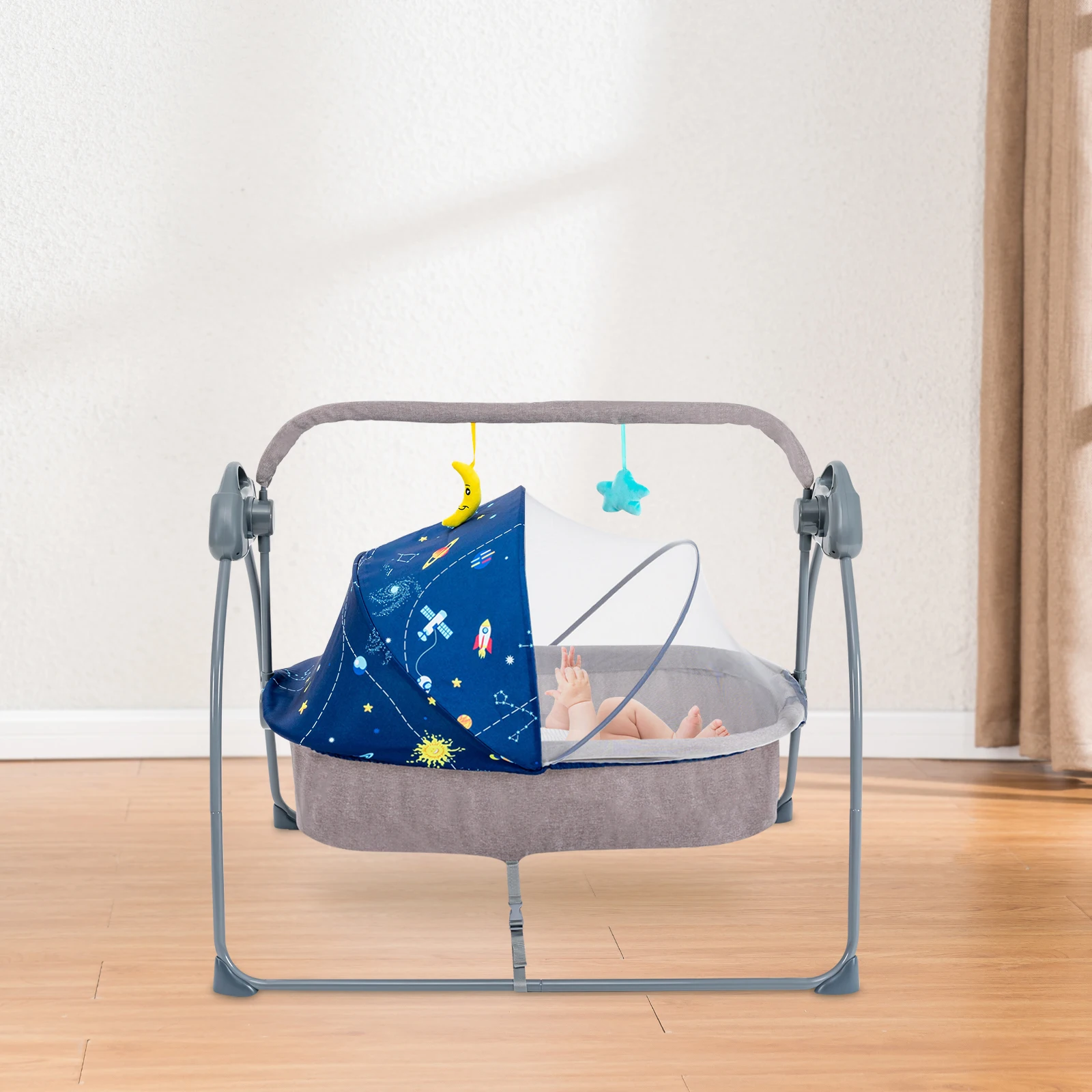 Baby Cradle Swing 5 Speeds Electric Stand Crib Auto Rocking Chair Bed with Remote Control for 0-18 Months Newborn Babies