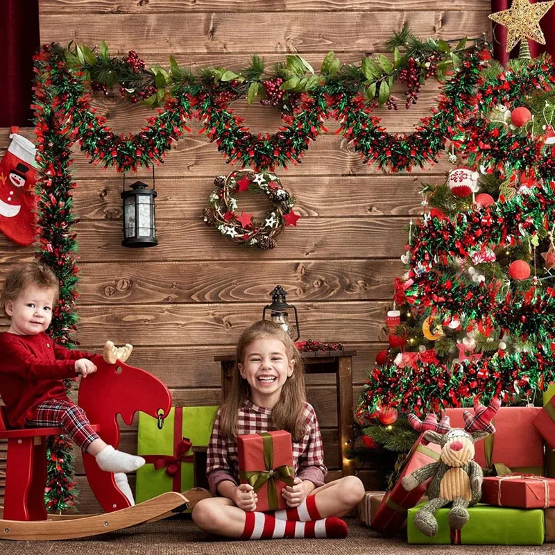 1/3/5Pcs 2M Christmas Strip Ribbon Red Green Tinsel Garland Xmas Tree Hanging Ornaments Home Decoration New Year Party Supplies