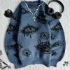 Gothic Punk Oversized Eye Pattern Sweaters for Men and Women Autumn and Winter Thickened Sweatshirts Knitted Sweater Streetwear 5
