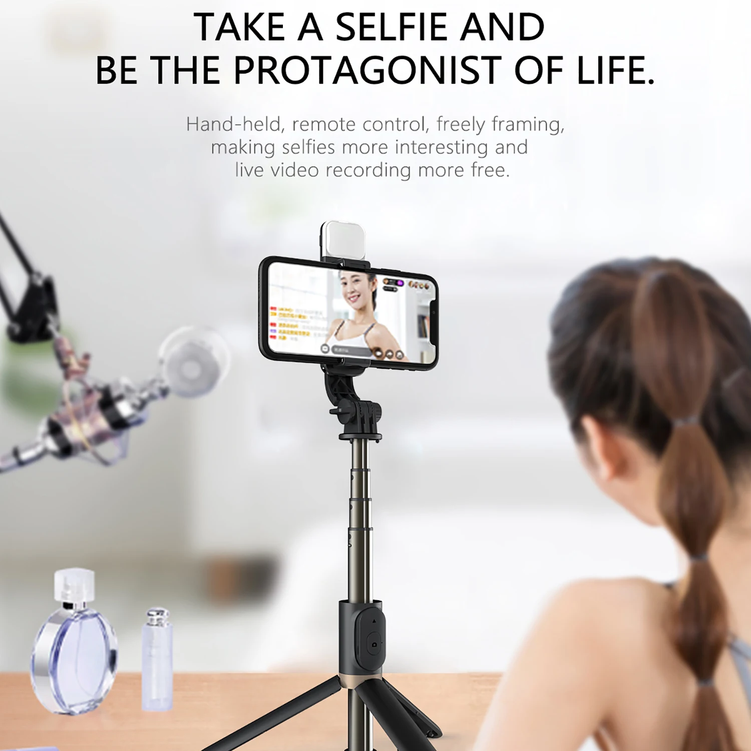 Selfieshow Q03 알루미늄 합금 블루투스 삼각대 Selfie 스틱 Ios 안드로이드에 대한 휴대 전화에 대한 접이식 미니 안정기 스탠드