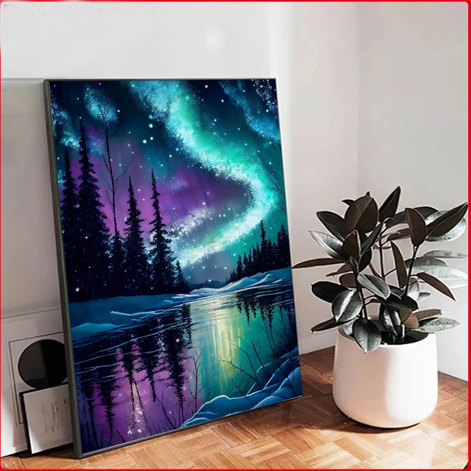 SDOYUNO 5d Diamond Art Painting Aurora Landscape Mosaic Embroidery Cross Stitch Set Full Round Rhinestone Diy Home Decoration
