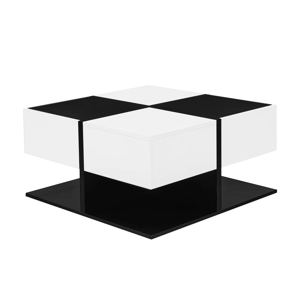 Moderner Couchtisch Schwarz Weiß 70×70×35,5 mit 2 Schubladen, quadratischer Wohnzimmertisch mit Stauraum, Hochglanz-Couchtisch – Detail 18