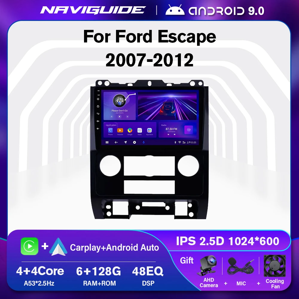 

NAVIGUIDE P1 6+128G Car Radio For Ford Escape LHD 2007-2012 Stereo Multimedia Player Carplay Head Unit Autoradio Bluetooth FM