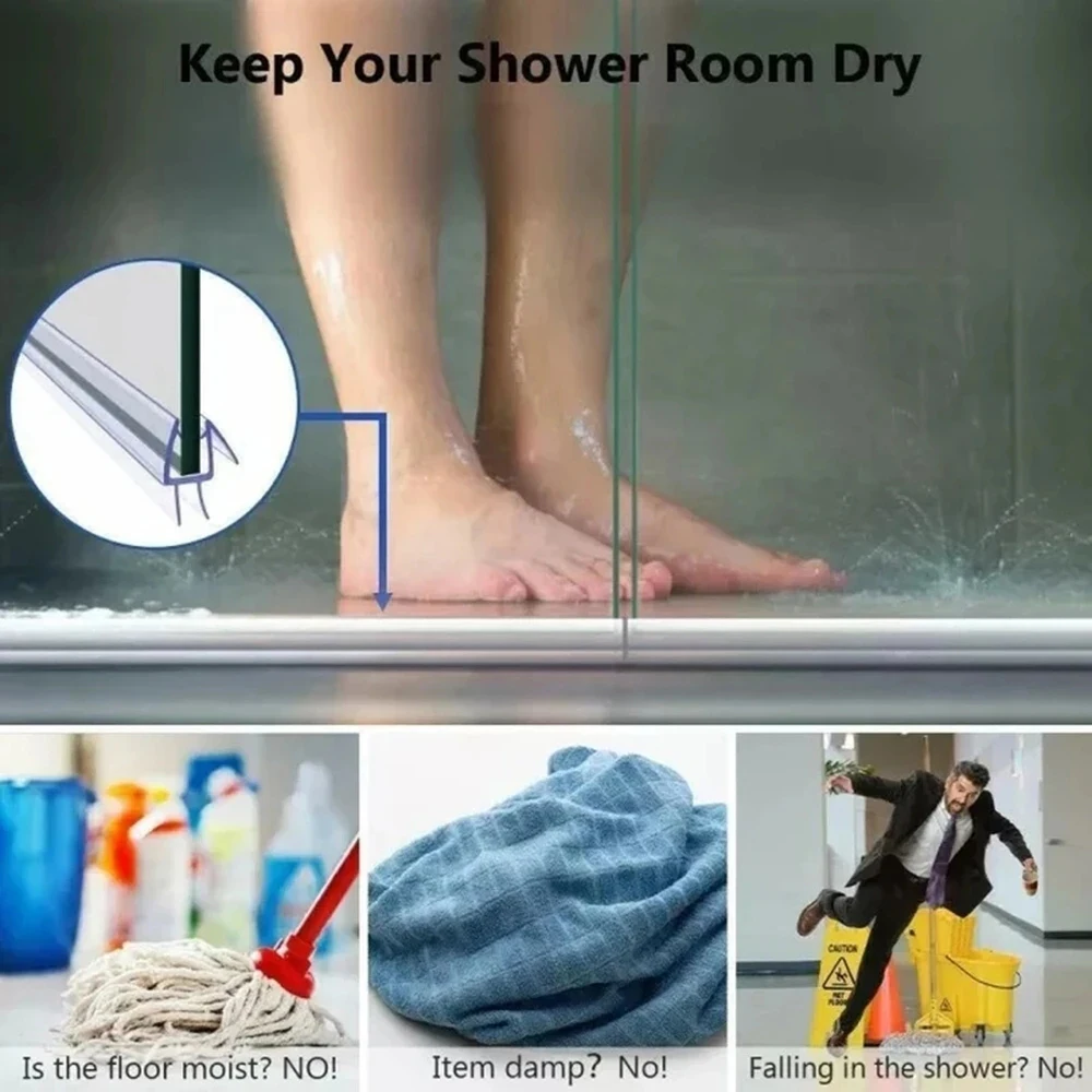 20mm Shower Screen Seal Strip PVC Frameless Glass Door Bottom Weather Stripping Seal Sweep Glue-free Bathroom Hardware For 4-6mm
