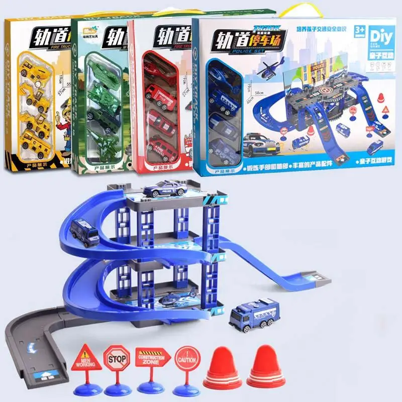 

Diy Track Railway Car Plastic Parking Toy Set Multilayer Assemble Rail Railway Car Garage Track Kids Christmas Gift Model Toy