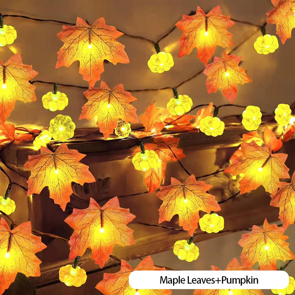 thumbnail image 1 of Guirnalda de hojas de arce artificiales de otoño, 10/20 LED, luces de hadas LED para decoración navideña, fiesta de Acción de Gracias, decoración DIY para Halloween, 1 of 5