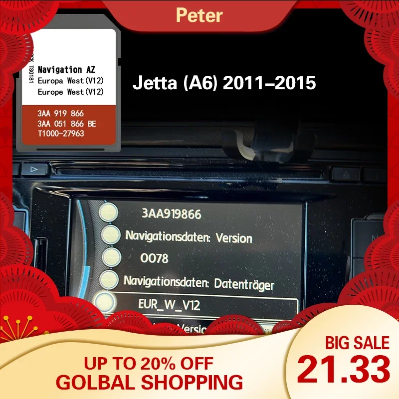 Per Jetta (A6) 2011-2015 Rns 315 Western Europe Portogallo San Marino 8Gb Sd Maps Card