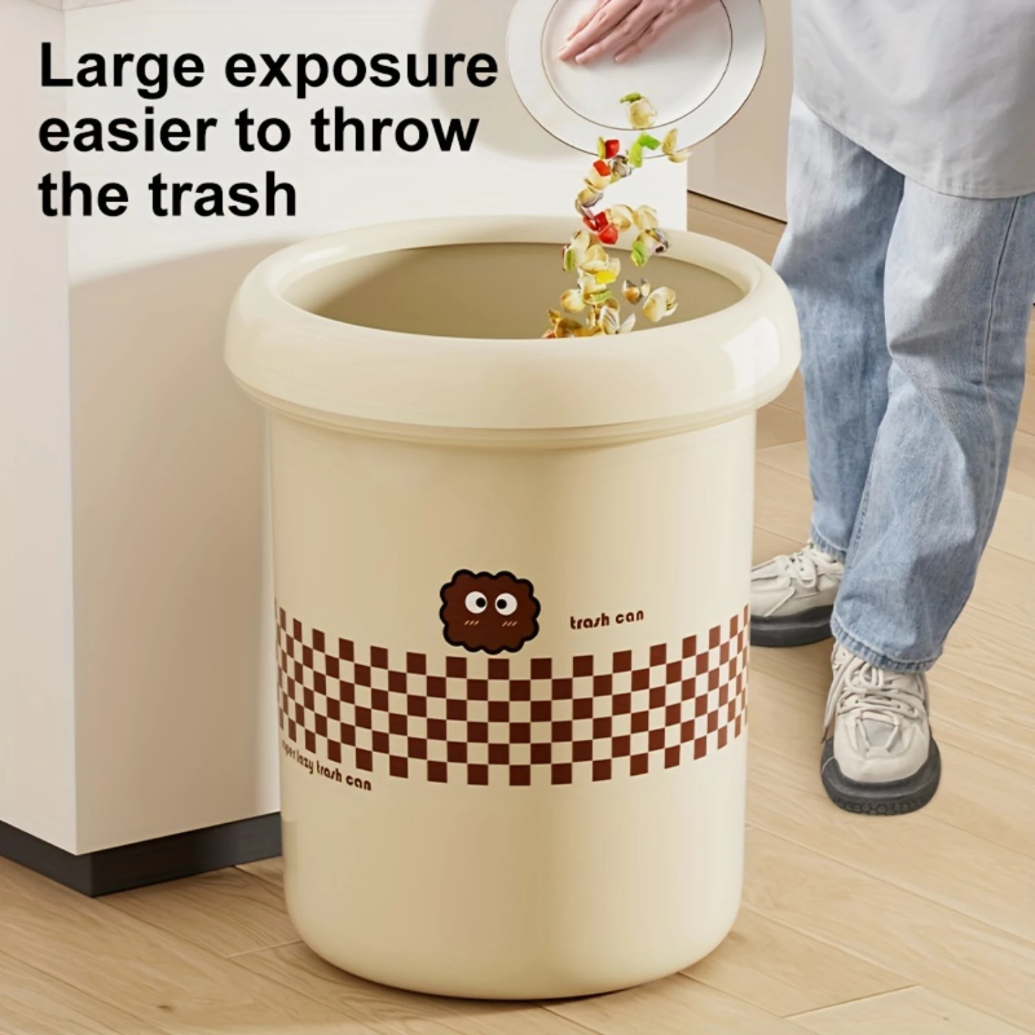 Cute Plastic Garbage Can, With Pressure Ring, Round Garbage Bin Without Lid, Large Caliber Trash Can, Kitchen Living Room Bathro