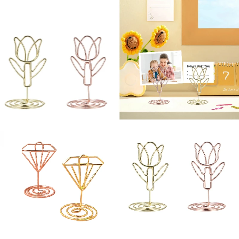 20Ps Table Number Holder Photo Clips Tulip Shaped Sign Stand Name Card for Centerpieces Wedding Birthday Party Home Decoration