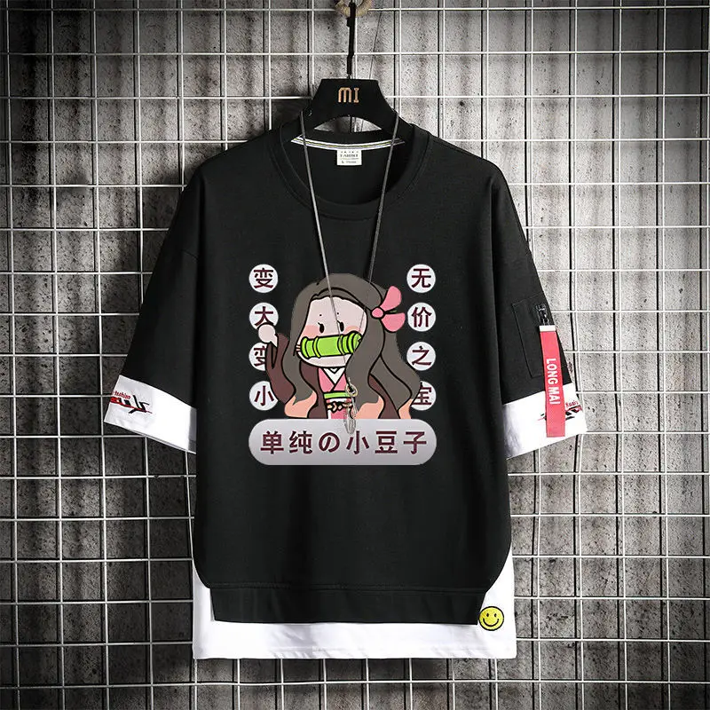 

Demon Slayer Clothing Anime Shirts for Woman Clothes Kamado Nezuko Print Cute Thin Spring Summer Black Fashion Girl Short Sleeve