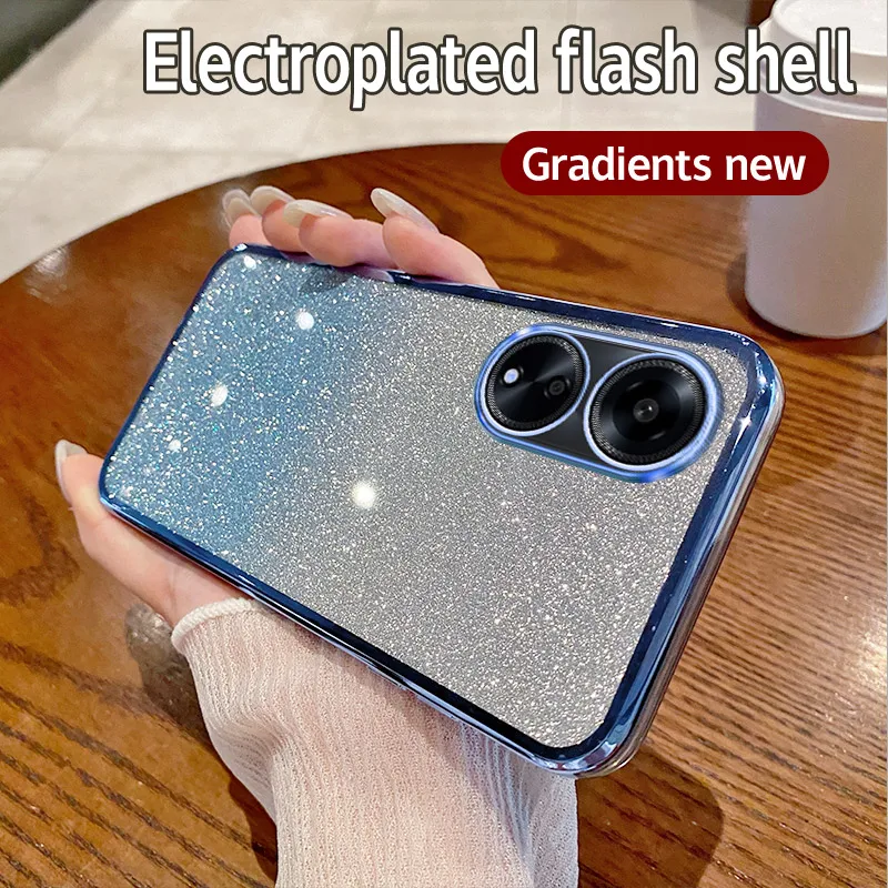 Elegant Shiny Glitter Plating Silicone Back Cover with Camera Lens Protection