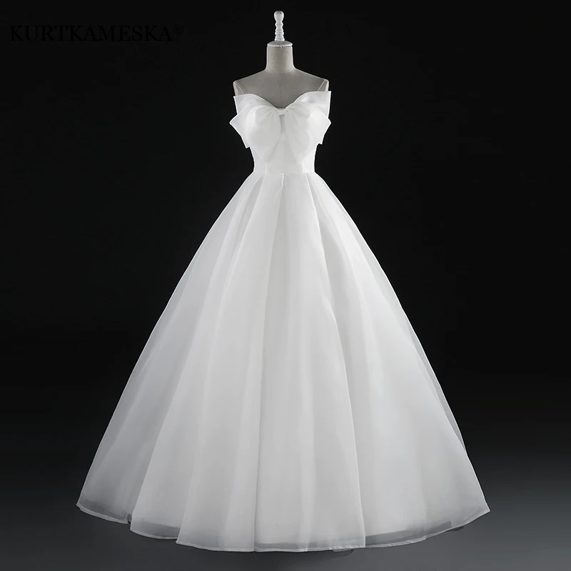 Luxury White Crepe Simple Sweet Bow Strapless Wedding Maxi Bride Dresses Elegant Long Evening Host Pregnant Women Formal Dress mariage champetre free shipping 2021 bandage maxi long white crystal cute tulle civil war formal bespoke wedding dresses