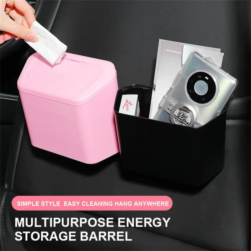 Car Trash Bin Hanging Vehicle Garbage Dust Case Storage Box Plastic Pressing Square Trash Can Type Auto Car Supplies