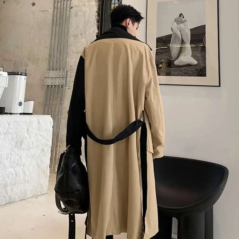 LUZHEN Long Spring Fashion Design Color Contrast Windbreaker Original Patchwork Men's Casual Elegant Trench Coat Loose LZ5393