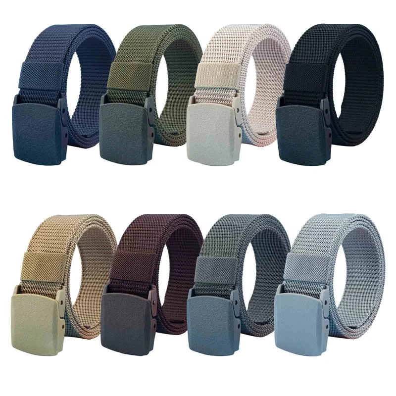 

120cm Long Metal-free Military Tactical Waist Belt Airport Friendly Plastic Buckle Nylon Canvas Belt Men Women Outdoor Work