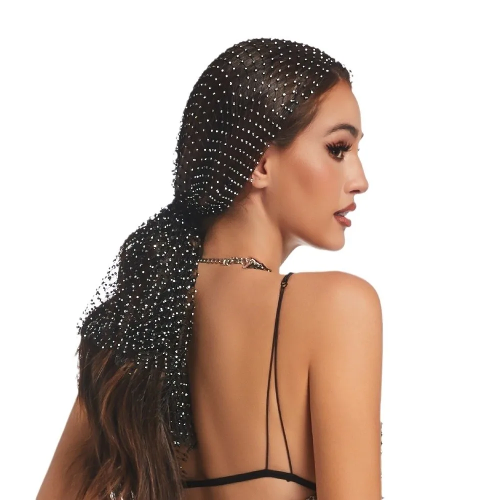 Modischer Elastischer Strass-Hut Netz-Ball Cosplay Strass-Piratenhut Ausgehöhlter Strass-Kopfschmuck für Frauen – Detail 2