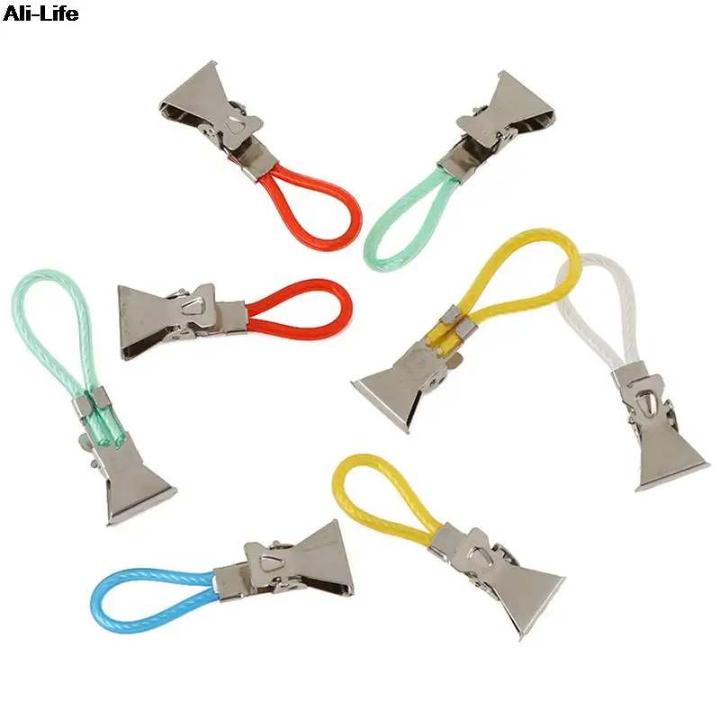 Clothes Pegs Stainless Steel Colorful Laundry Tea Towel Hanging Clips Loops Towel Clips Kitchen Bathroom 8Pcs