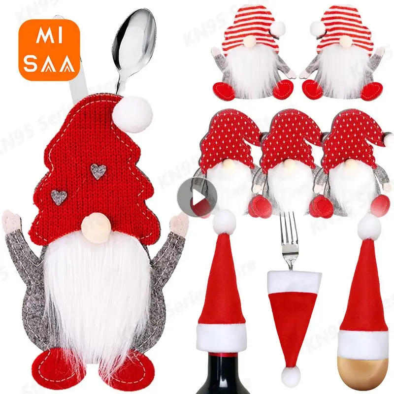 

Новый рождественский держатель для столовых приборов, карманные сумки для ножей, вилок, ложек, чехол для столовой посуды в виде Санта-Клауса, рождественской елки, украшение для нового года