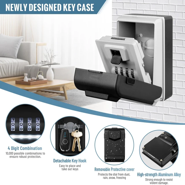 Key Lock Box Wall Mount Outdoor Combination Lock Box with Light Up Dials Waterproof Key Safe Large Capacity Realtor Lock Box ﻿ 4