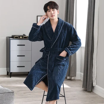 L-4XL 롱 샤워 가운 남성용, 플러시 두꺼운 플란넬, 정전기 방지, 양면 코랄 플리스, 부드러운 목욕 가운, 드레싱 가운, 가을, 겨울