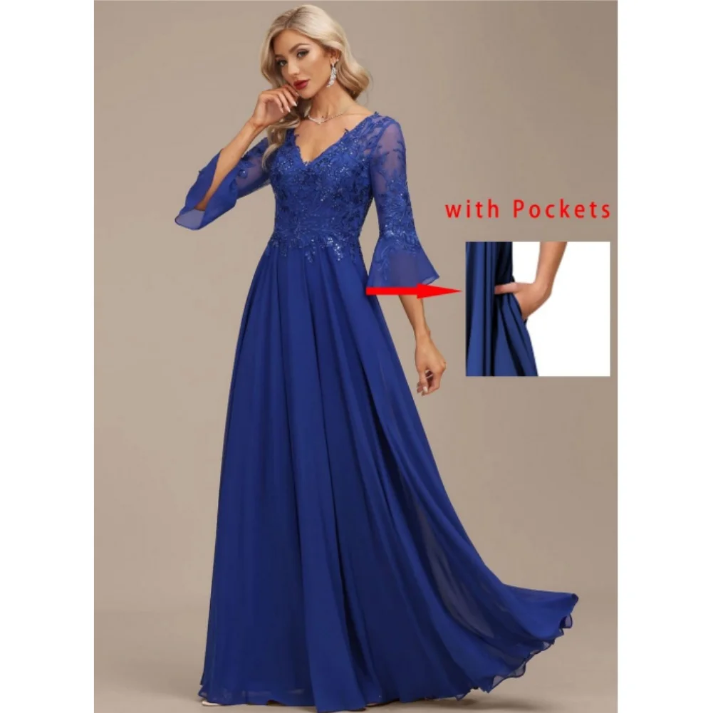 Women-s-V-Neck-3-4-Sleeve-Mother-of-The-Bride-Dresses-Lace-Sequin ...