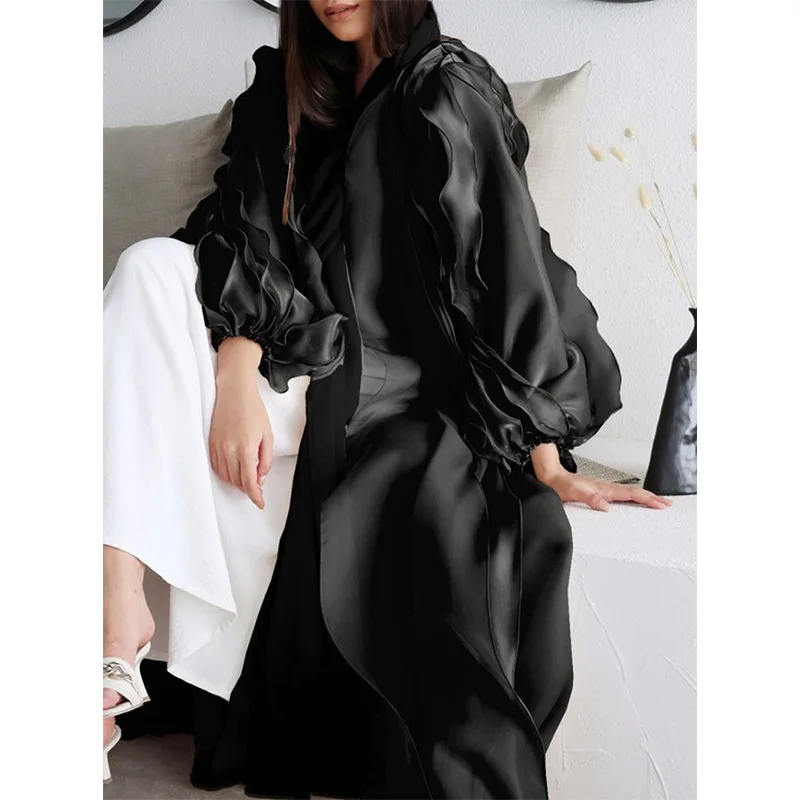 Women Dress Bubble Petal Sleeve Cardigan 2022 Summer Dubai Elegant Long Dress Muslim Fashion Evening Dresses