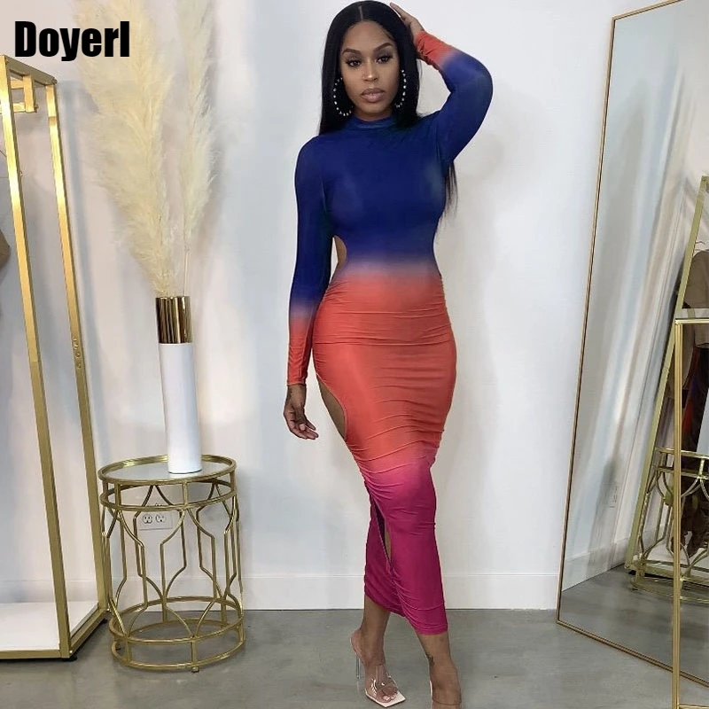 Tie Dye Cut Out Bodycon Bandage Dress 