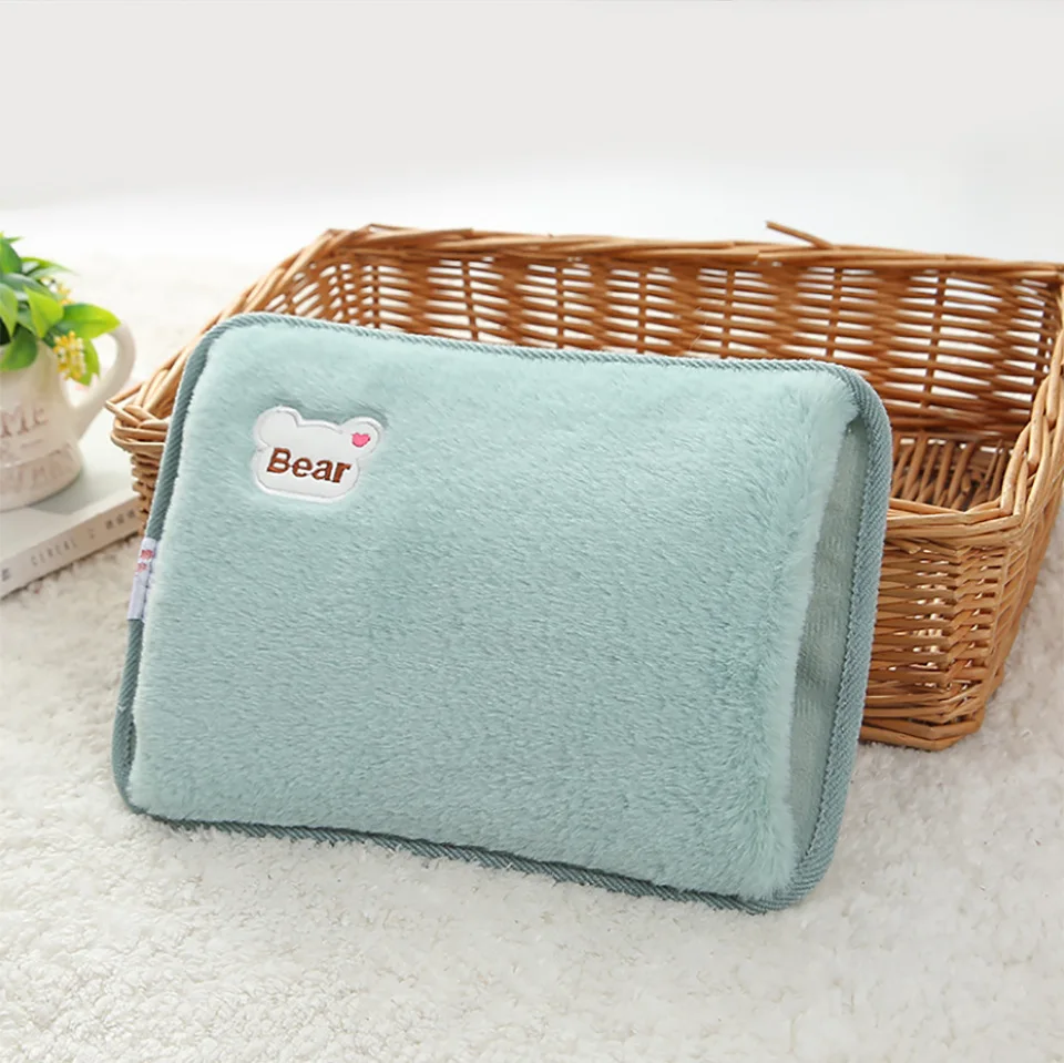 Electric Hot Water Bag Warmer Heat Pack Cute Rechargeable Safety Rabbit Fur Reusable Hot Water Bottle US/EU Plug Hand