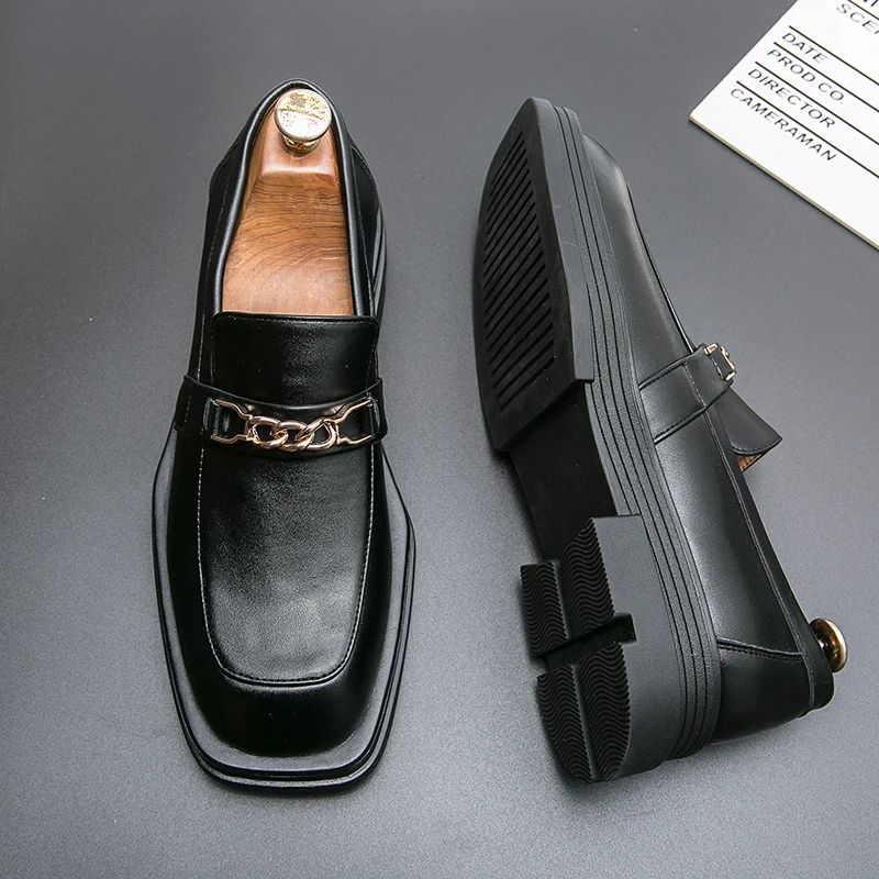 Men's Square Toe Leather Shoes Europe America Party Dress Shoes High-end Men's Interview Business