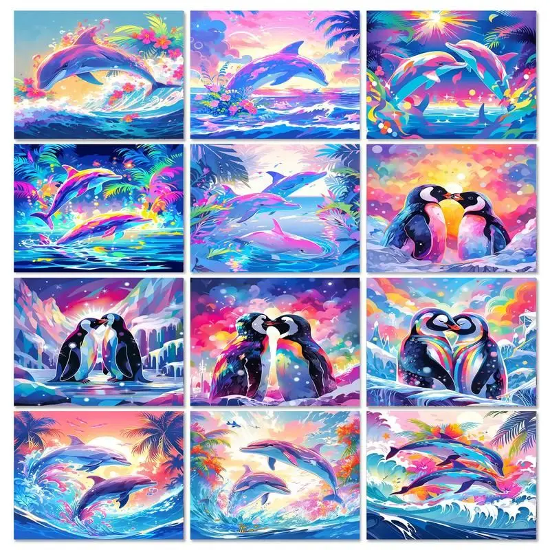 

GATYZTORY DIY Paint By Numbers Dolphin Kits Coloring By Number Animal Drawing On Canvas Numbers Painting Art Gift Home Decor