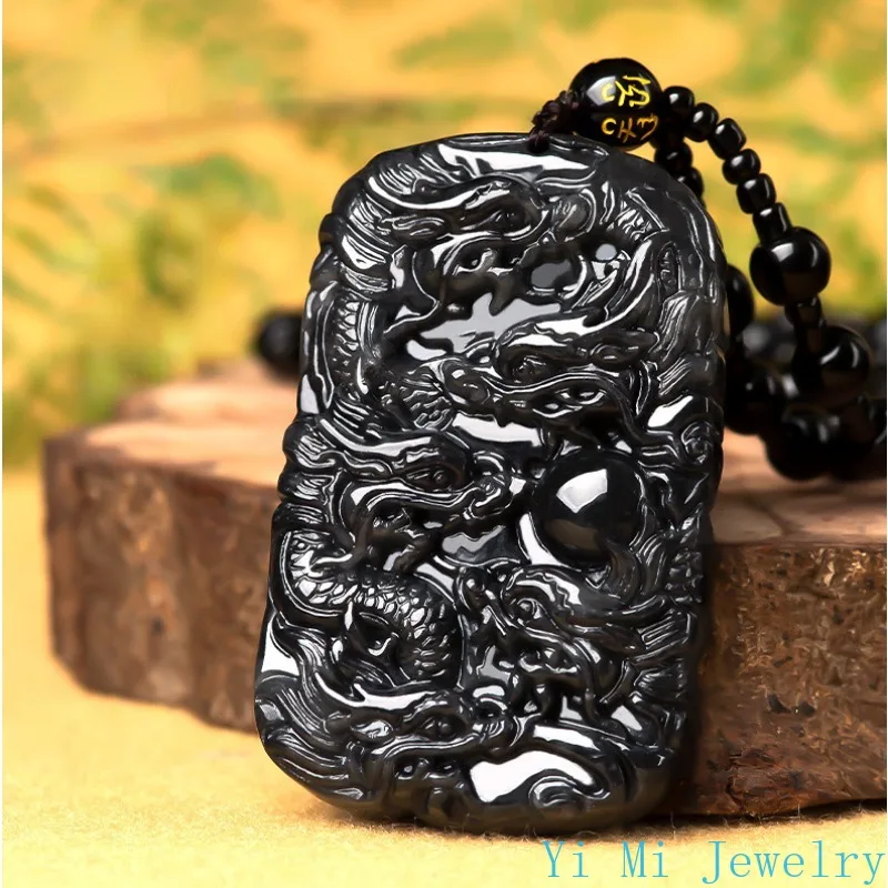 Natural Myanmar A Jade Pendant Black Chicken Seed Dragon Brand Zodiac Dragon Jade Pendant Jewelry Necklace