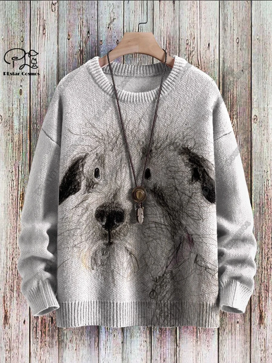 

Новая серия с животными, 3D печать, ретро, милая собака, художественный принт, аутентичный уродливый свитер, зимний Повседневный свитер унисекс, раньше